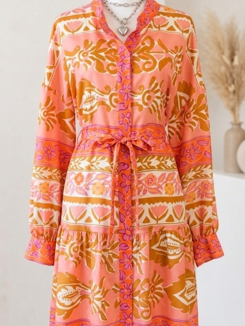 Alex Marie Pink & Mustard Floral Tie-Waist Maxi Dress